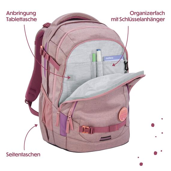 coocazoo Schulrucksack Mate „Mixed Faded Rose”, rosa, ergonomischer & anpassbarer Tornister, höhen- & größenverstellbar, mit Brustgurt & Hüftgurt, ab der 3. Klasse