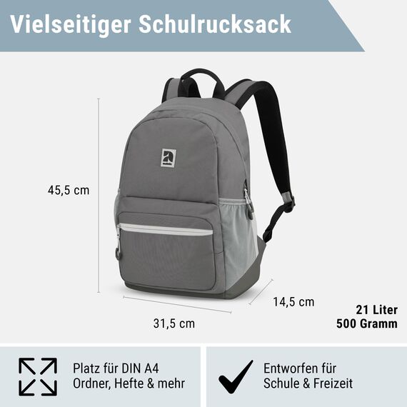 AUDETIC Schulrucksack Mädchen und Jungen Teenager Grau - Flex - Rucksack Damen & Herren mit 16 Zoll Laptop Fach für Schule & Freizeit - Wasserabweisend