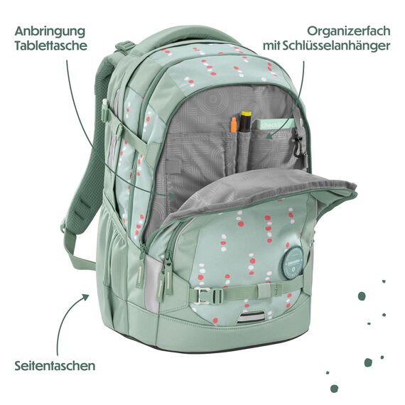 coocazoo Schulrucksack Mate „Dancing Dots”, Mint, ergonomischer & anpassbarer Tornister, höhen- & größenverstellbar, mit Brustgurt & Hüftgurt, ab der 3. Klasse