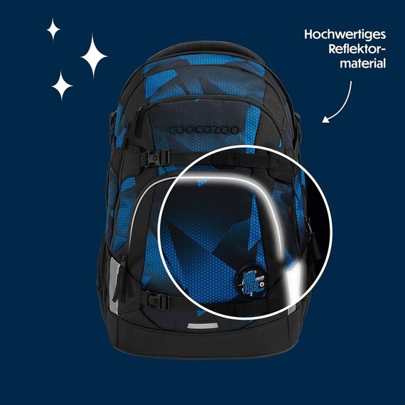 coocazoo Schulrucksack Mate „Electric Ice”, schwarz-blau, ergonomischer & anpassbarer Tornister, höhen- & größenverstellbar, mit Brustgurt & Hüftgurt, ab der 3. Klasse