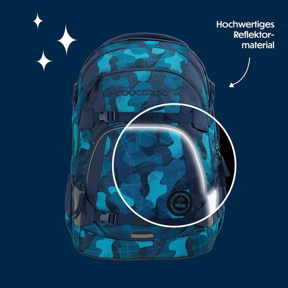 coocazoo Schulrucksack Mate „Cloudy Camou”, blau, ergonomischer & anpassbarer Tornister, höhen- & größenverstellbar, mit Brustgurt & Hüftgurt, ab der 3. Klasse