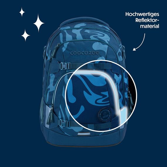 coocazoo Schulrucksack Mate „Breaking Waves”, blau, ergonomischer & anpassbarer Tornister, höhen- & größenverstellbar, mit Brustgurt & Hüftgurt, ab der 3. Klasse