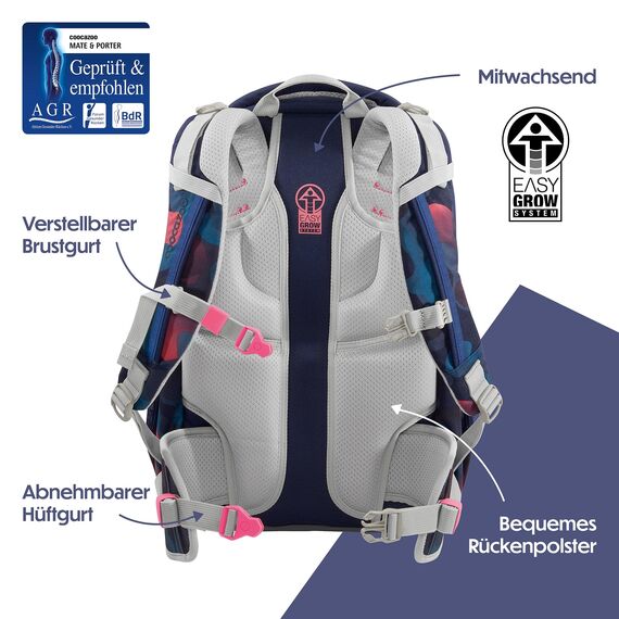 coocazoo Schulrucksack Mate „Cloudy Peach”, rosa-blau, ergonomischer & anpassbarer Tornister, höhen- & größenverstellbar, mit Brustgurt & Hüftgurt, ab der 3. Klasse