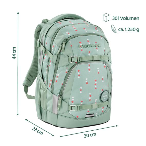 coocazoo Schulrucksack Mate „Dancing Dots”, Mint, ergonomischer & anpassbarer Tornister, höhen- & größenverstellbar, mit Brustgurt & Hüftgurt, ab der 3. Klasse