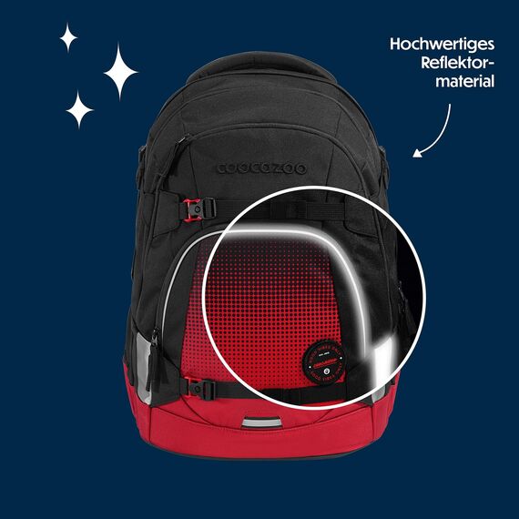 coocazoo Schulrucksack Mate „Blazing Fire”, schwarz-rot, ergonomischer & anpassbarer Tornister, höhen- & größenverstellbar, mit Brustgurt & Hüftgurt, ab der 3. Klasse