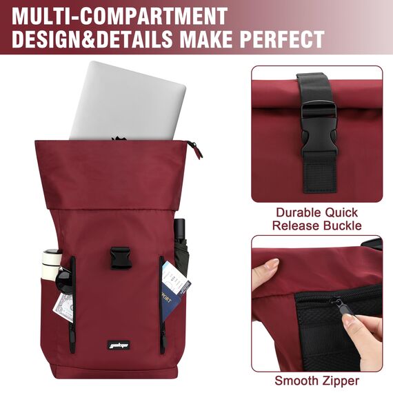 YOKGO Rucksack Damen & Herren, Rolltop Rucksack Wasserfest LaptopRucksack Schulrucksack mit 15,6" Laptopfach, Freizeitrucksack Backpack Daypack für Uni Schule Business Arbeit City Freizeit Reise