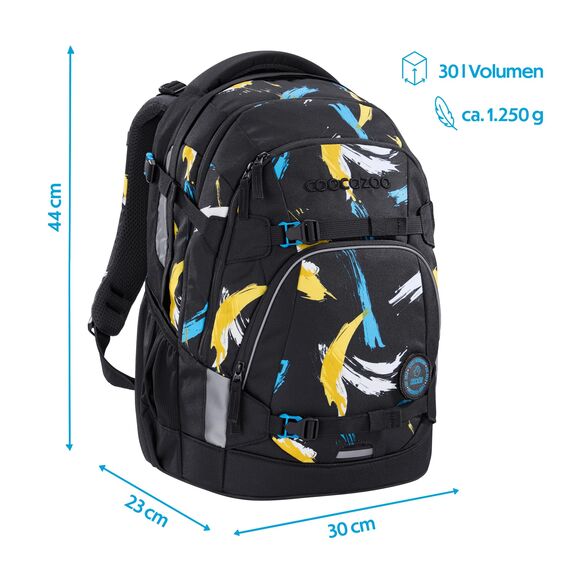 coocazoo Schulrucksack Mate „Crazy Artnight”, schwarz-blau, ergonomischer & anpassbarer Tornister, höhen- & größenverstellbar, mit Brustgurt & Hüftgurt, ab der 3. Klasse