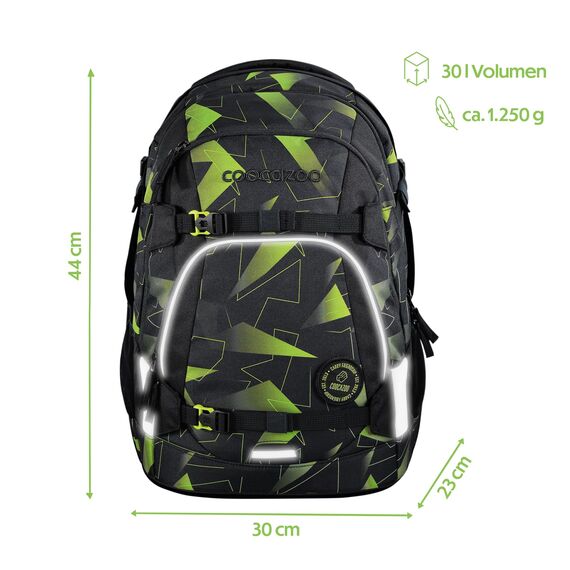 coocazoo Schulrucksack Mate „Lime Flash”, schwarz-grün, ergonomischer & anpassbarer Tornister, höhen- & größenverstellbar, mit Brustgurt & Hüftgurt, ab der 3. Klasse