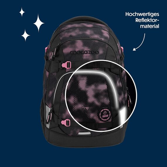 coocazoo Schulrucksack Mate „Pink Illusion”, schwarz-pink, ergonomischer & anpassbarer Tornister, höhen- & größenverstellbar, mit Brustgurt & Hüftgurt, ab der 3. Klasse