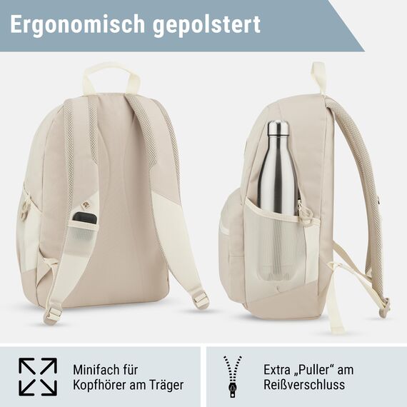 AUDETIC Schulrucksack Mädchen und Jungen Teenager Beige - Flex - Rucksack Damen & Herren mit 16 Zoll Laptop Fach für Schule & Freizeit - Wasserabweisend