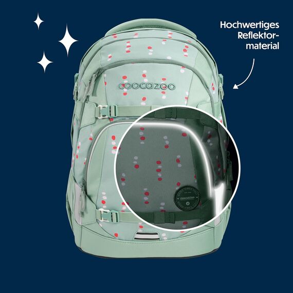 coocazoo Schulrucksack Mate „Dancing Dots”, Mint, ergonomischer & anpassbarer Tornister, höhen- & größenverstellbar, mit Brustgurt & Hüftgurt, ab der 3. Klasse