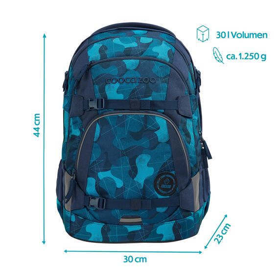 coocazoo Schulrucksack Mate „Cloudy Camou”, blau, ergonomischer & anpassbarer Tornister, höhen- & größenverstellbar, mit Brustgurt & Hüftgurt, ab der 3. Klasse