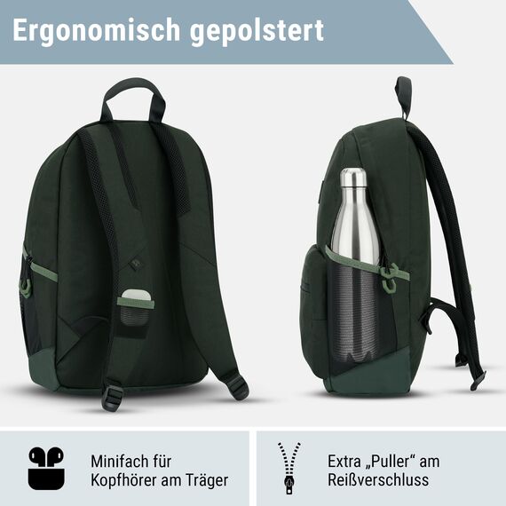 AUDETIC Schulrucksack Mädchen und Jungen Teenager Grün - Flex - Rucksack Damen & Herren mit 16 Zoll Laptop Fach für Schule & Freizeit - Wasserabweisend