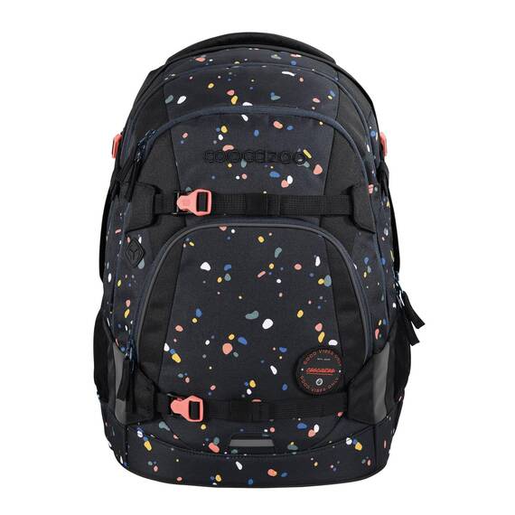 coocazoo Schulrucksack Mate „Sprinkled Candy”, schwarz-rosa, ergonomischer & anpassbarer Tornister, höhen- & größenverstellbar, mit Brustgurt & Hüftgurt, ab der 3. Klasse