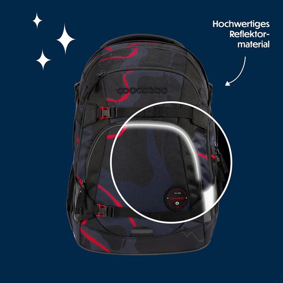 coocazoo Schulrucksack Mate „Lava Lines”, schwarz, ergonomischer & anpassbarer Tornister, höhen- & größenverstellbar, mit Brustgurt & Hüftgurt, ab der 3. Klasse