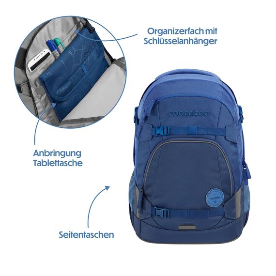 coocazoo Schulrucksack Mate „All Blue”, blau, ergonomischer & anpassbarer Tornister, höhen- & größenverstellbar, mit Brustgurt & Hüftgurt, ab der 3. Klasse