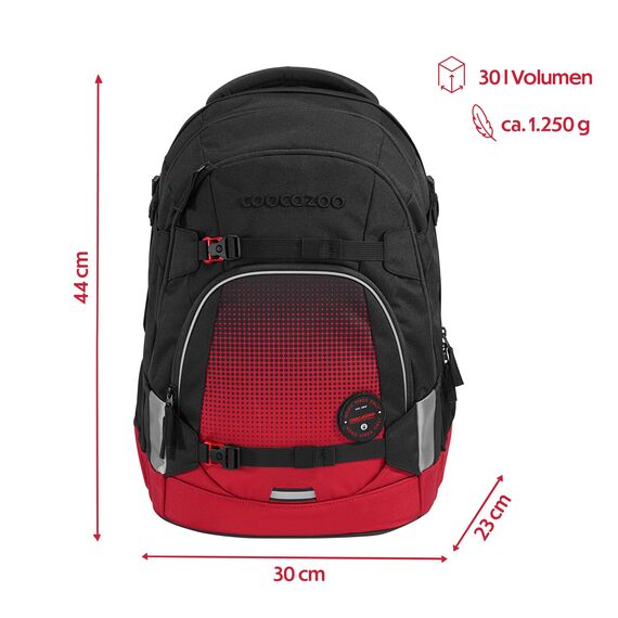 coocazoo Schulrucksack Mate „Blazing Fire”, schwarz-rot, ergonomischer & anpassbarer Tornister, höhen- & größenverstellbar, mit Brustgurt & Hüftgurt, ab der 3. Klasse