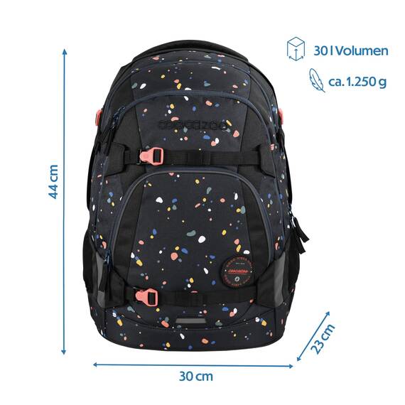 coocazoo Schulrucksack Mate „Sprinkled Candy”, schwarz-rosa, ergonomischer & anpassbarer Tornister, höhen- & größenverstellbar, mit Brustgurt & Hüftgurt, ab der 3. Klasse