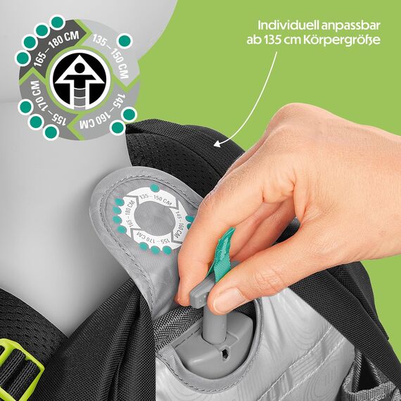 coocazoo Schulrucksack Mate „Lime Flash”, schwarz-grün, ergonomischer & anpassbarer Tornister, höhen- & größenverstellbar, mit Brustgurt & Hüftgurt, ab der 3. Klasse