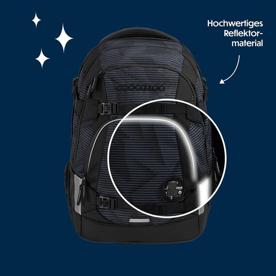 coocazoo Schulrucksack Mate „Dark Mission”, schwarz-grau, ergonomischer & anpassbarer Tornister, höhen- & größenverstellbar, mit Brustgurt & Hüftgurt, ab der 3. Klasse