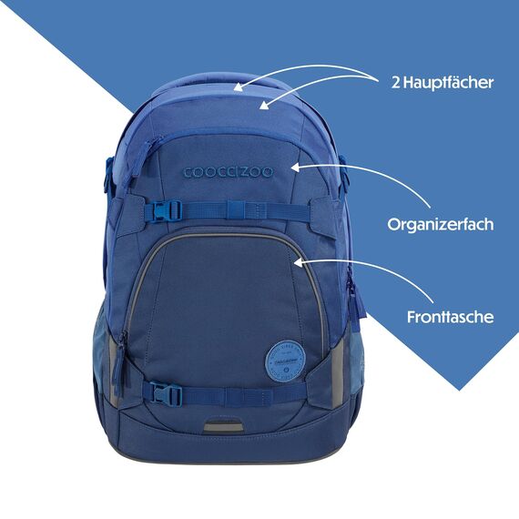 coocazoo Schulrucksack Mate „All Blue”, blau, ergonomischer & anpassbarer Tornister, höhen- & größenverstellbar, mit Brustgurt & Hüftgurt, ab der 3. Klasse