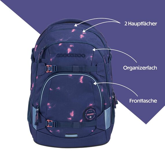 coocazoo Schulrucksack Mate „Arctic Midnight”, lila-rosa, ergonomischer & anpassbarer Tornister, höhen- & größenverstellbar, mit Brustgurt & Hüftgurt, ab der 3. Klasse
