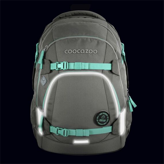 coocazoo Schulrucksack Mate „Fresh Mint”, grau-Mint, ergonomischer & anpassbarer Tornister, höhen- & größenverstellbar, mit Brustgurt & Hüftgurt, ab der 3. Klasse