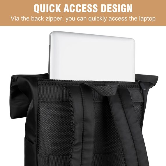 YOKGO Rucksack Damen & Herren, Rolltop Rucksack Wasserfest LaptopRucksack Schulrucksack mit 15,6" Laptopfach, Freizeitrucksack Backpack Daypack für Uni Schule Business Arbeit City Freizeit Reise