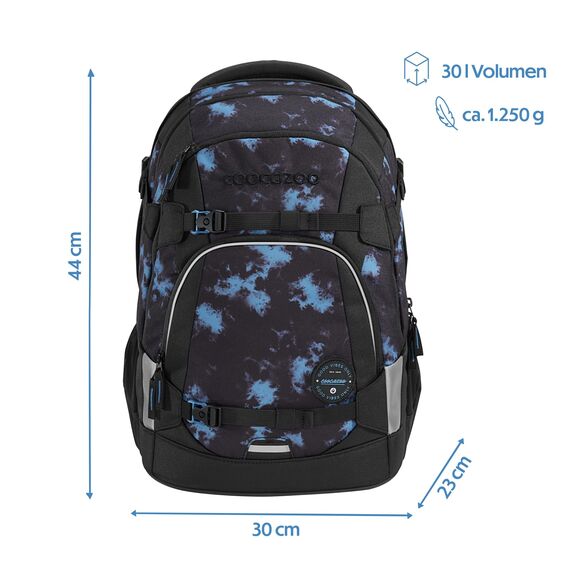 coocazoo Schulrucksack Mate „Midnight Dust”, schwarz-blau, ergonomischer & anpassbarer Tornister, höhen- & größenverstellbar, mit Brustgurt & Hüftgurt, ab der 3. Klasse