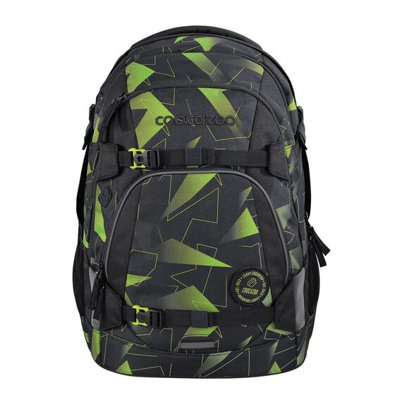 coocazoo Schulrucksack Mate „Lime Flash”, schwarz-grün, ergonomischer & anpassbarer Tornister, höhen- & größenverstellbar, mit Brustgurt & Hüftgurt, ab der 3. Klasse