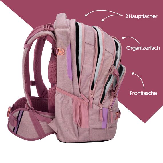 coocazoo Schulrucksack Mate „Mixed Faded Rose”, rosa, ergonomischer & anpassbarer Tornister, höhen- & größenverstellbar, mit Brustgurt & Hüftgurt, ab der 3. Klasse