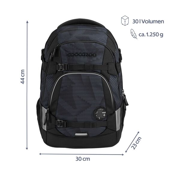 coocazoo Schulrucksack Mate „Dark Mission”, schwarz-grau, ergonomischer & anpassbarer Tornister, höhen- & größenverstellbar, mit Brustgurt & Hüftgurt, ab der 3. Klasse