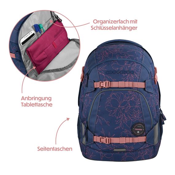 coocazoo Schulrucksack Mate „Sweet Rose”, lila-rosa, ergonomischer & anpassbarer Tornister, höhen- & größenverstellbar, mit Brustgurt & Hüftgurt, ab der 3. Klasse