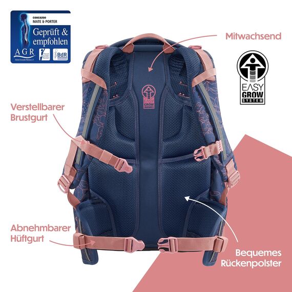 coocazoo Schulrucksack Mate „Sweet Rose”, lila-rosa, ergonomischer & anpassbarer Tornister, höhen- & größenverstellbar, mit Brustgurt & Hüftgurt, ab der 3. Klasse