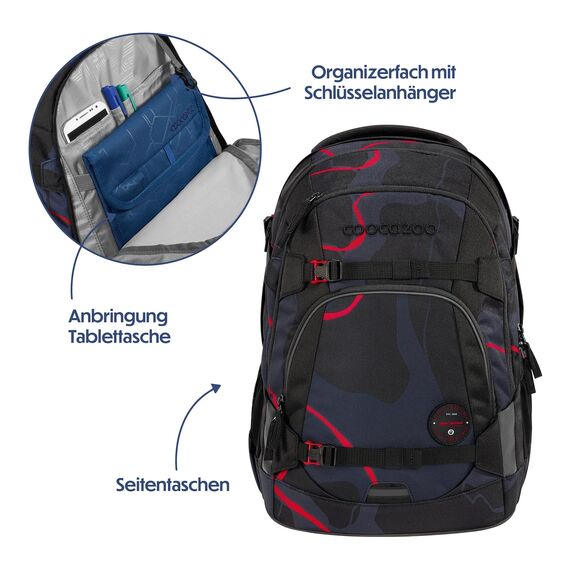 coocazoo Schulrucksack Mate „Lava Lines”, schwarz, ergonomischer & anpassbarer Tornister, höhen- & größenverstellbar, mit Brustgurt & Hüftgurt, ab der 3. Klasse