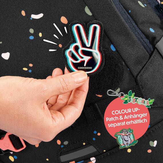 coocazoo Schulrucksack Mate „Sprinkled Candy”, schwarz-rosa, ergonomischer & anpassbarer Tornister, höhen- & größenverstellbar, mit Brustgurt & Hüftgurt, ab der 3. Klasse