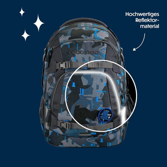 coocazoo Schulrucksack Mate „Blue Craft”,schwarz-blau, ergonomischer & anpassbarer Tornister, höhen- & größenverstellbar, mit Brustgurt & Hüftgurt, ab der 3. Klasse