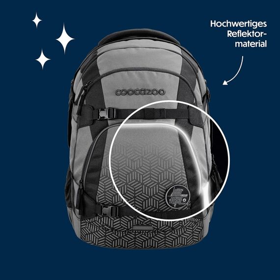 coocazoo Schulrucksack Mate „Black Carbon”, schwarz-grau, ergonomischer & anpassbarer Tornister, höhen- & größenverstellbar, mit Brustgurt & Hüftgurt, ab der 3. Klasse