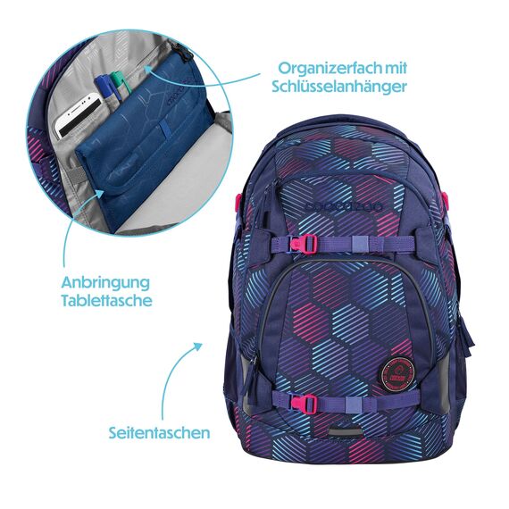 coocazoo Schulrucksack Mate „Indigo Illusion”, lila, ergonomischer & anpassbarer Tornister, höhen- & größenverstellbar, mit Brustgurt & Hüftgurt, ab der 3. Klasse