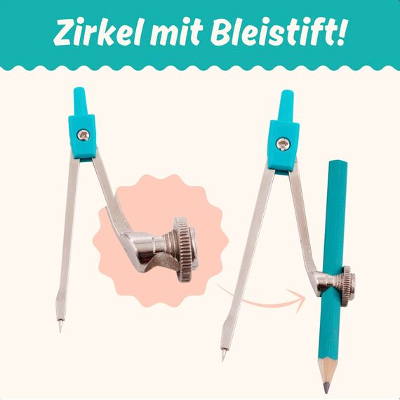 CALCUSO Geometrie Set 14-Teilig mit Zirkel, Geodreieck in Stabiler Metallbox - praktisches Mathematik-Set für Schule, Büro, Uni, Zeichnungen, Grundschulen