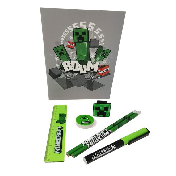 Theonoi Schreibwarenset (7-teilig), Minecraft Schulschreibset für jeden Gamer -Fan! Geschenk für Schulanfang zum befüllen der Schultüte Mitgibsel, Stifte Notizblock Bleistifte Lineal Anspitzer Lineal