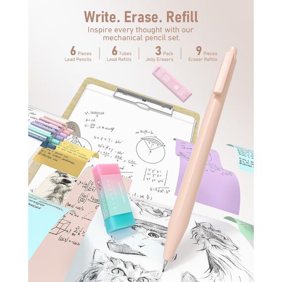 Four Candies 39 Stück Schulsachen mit Mäppchen, 12 Pastell Textmarker, 5 Gelstifte, 6 Druckbleistift Set, Aesthetic Stifte und Coole Sachen für Teenager Mädchen School Stuff Clean Girl (Creme)