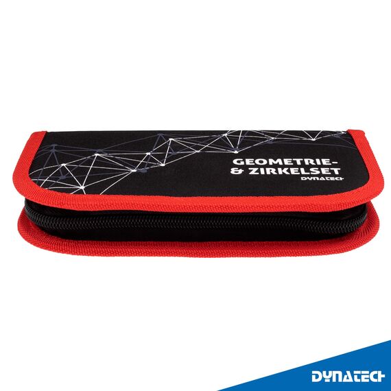 DynaTech Zirkel Set Geometrieset 13-Teilig mit Schnellverstellzirkel, Geodreieck, Parabel, Bleistift, Lineal, Spitzer und Ersatzminen im Etui rot - praktisches Mathematik-Set inkl. Federmappe