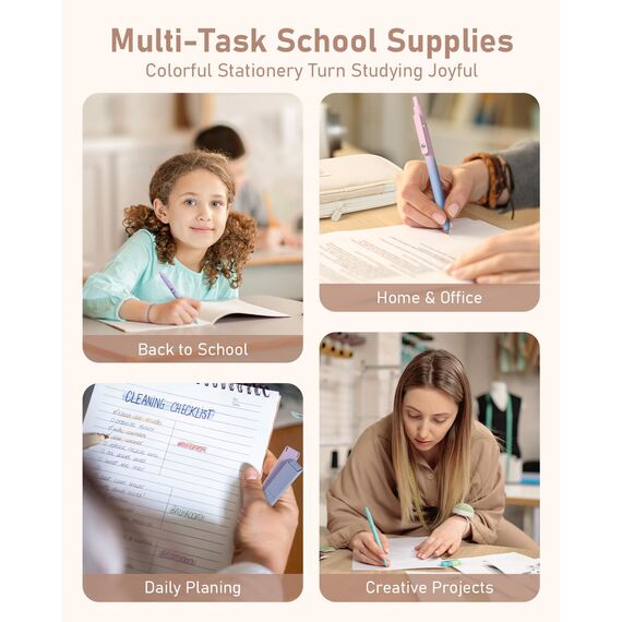 Four Candies 39 Stück Schulsachen mit Mäppchen, 12 Pastell Textmarker, 5 Gelstifte, 6 Druckbleistift Set, Aesthetic Stifte und Coole Sachen für Teenager Mädchen School Stuff Clean Girl (Creme)