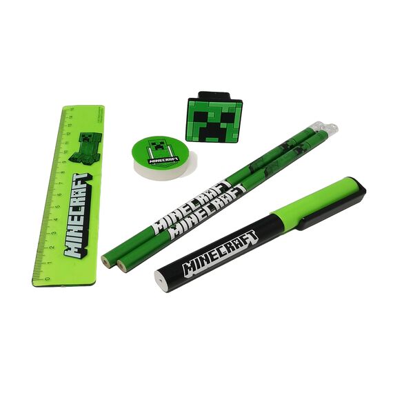Theonoi Schreibwarenset (7-teilig), Minecraft Schulschreibset für jeden Gamer -Fan! Geschenk für Schulanfang zum befüllen der Schultüte Mitgibsel, Stifte Notizblock Bleistifte Lineal Anspitzer Lineal