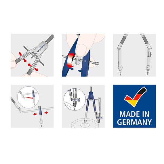 STAEDTLER Mars Comfort 552 01 Zirkel, Schnellverstellzirkel, auswechselbare Nadel, Schenkel abknickbar, Durchmesser Zeichenkreis: 350 mm, Länge: 170 mm, Farbe: blau, silber, Klappdeckeletui