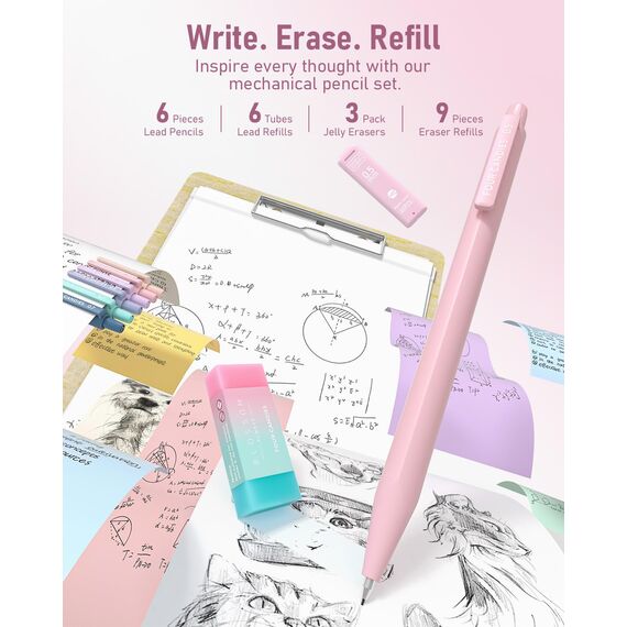 Four Candies 39 Stück Schulsachen mit Mäppchen, 12 Pastell Textmarker, 5 Gelstifte, 6 Druckbleistift Set, Aesthetic Stifte für Teenager Mädchen Coole Sachen School Stuff Clean Girl Office Adult(Rosa)