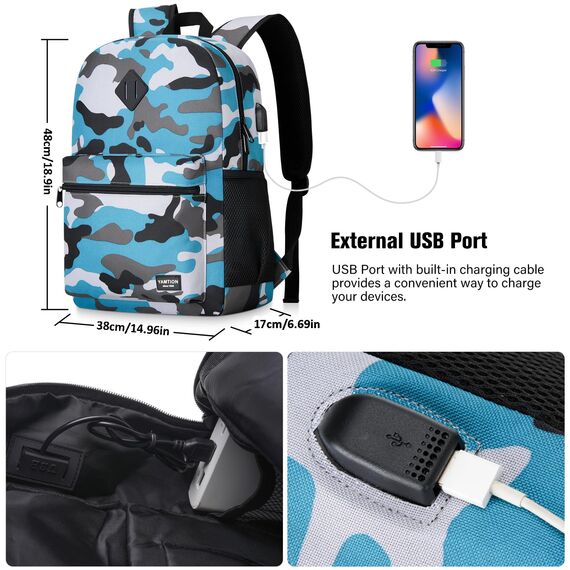 YAMTION 17,3 Zoll Schulrucksack Jungen Teenager Rucksack Laptop Herren,Schulranzen Schultasche für Uni Universität Büro Studium Schule