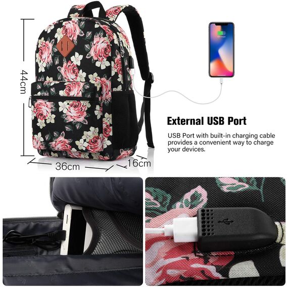 YAMTION Rucksack Damen,Schulrucksack Mädchen Teenager,Schultasche Mädchen Teenager Schulranzen Frauen mit 15,6 Zoll Laptopfach für Universität Schule