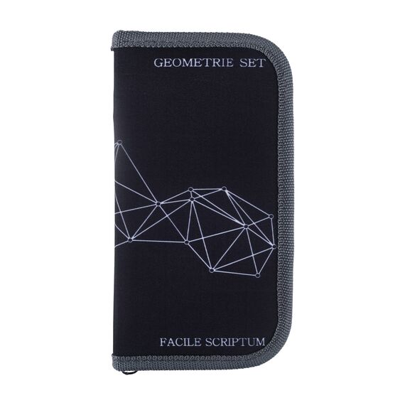 Facile Scriptum Hochwertiges Zirkelset (Schwarz) – 13-teiliges Geometrieset - Zirkel mit Schnellverstellung, Feinminen-Bleistift aus Metall, Geodreieck, Radierer und vieles mehr – Mathe-Set mit Etui